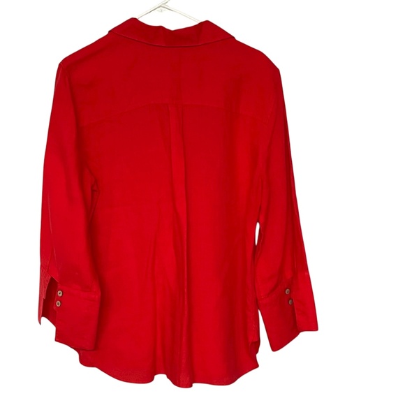 Chico's Blouse Size 14 Linen Button Down 3/4 Sleeves Bright Red Top - Picture 4 of 6